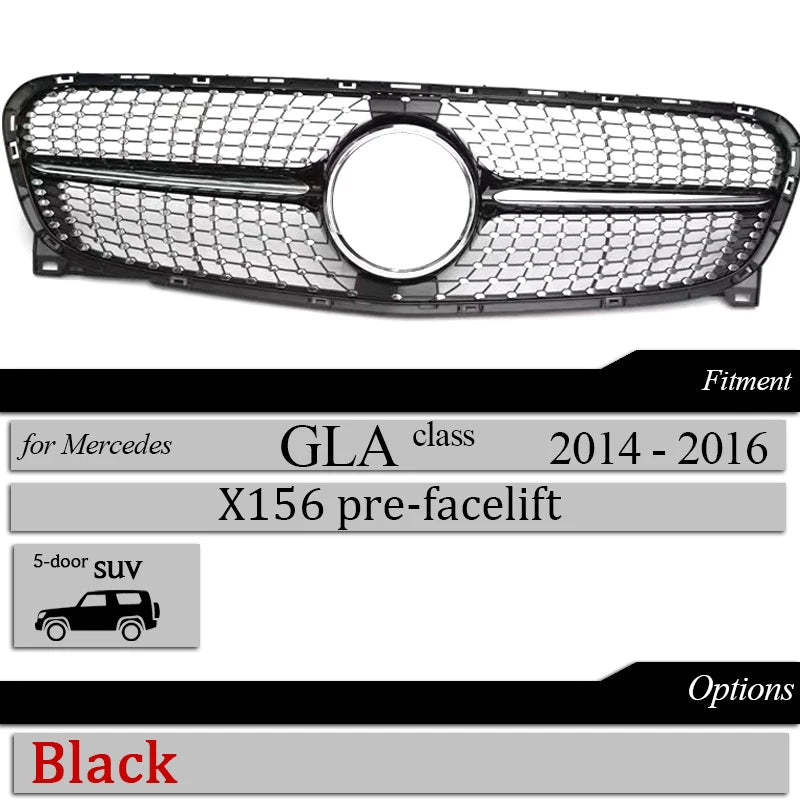 Front Bumper Grill Diamond Grille Mesh For Mercedes GLA Class Pre-facelifted & Facelifted X156 2014-2019 GLA 180 GLA 200 GLA 250