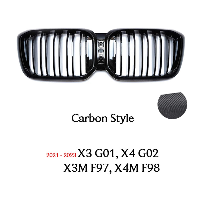 M40i Style Carbon Black ///M Colour Front Bumper Kidney Grille for BMW X3 X4 X3M X4M G01 G02 F97 F98 2021 - 2023