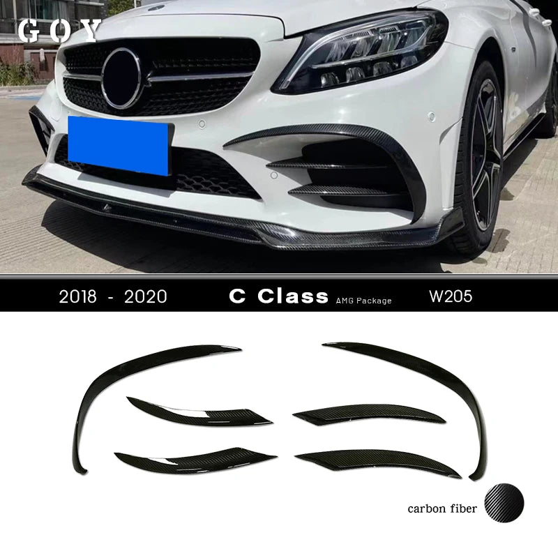 3*3 3K Carbon Fiber Front Bumper Lip Decorational Flap Canards for 2018 - 2020 C Class 4Matic AMG Package C43 C450 C300 C350