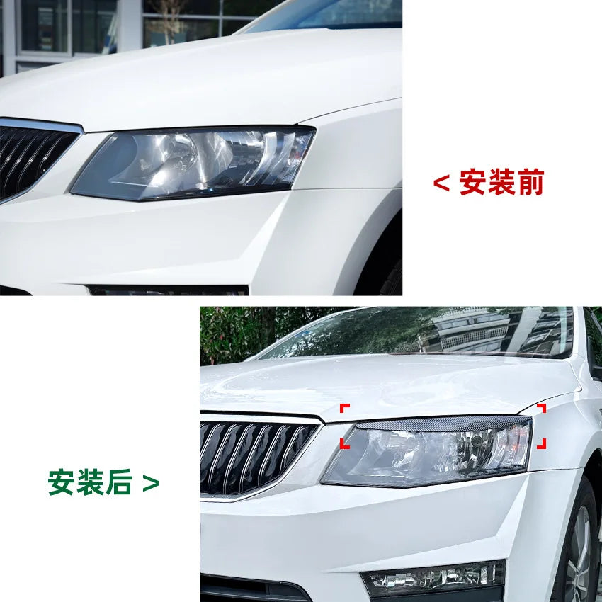 2 PCS Headlights Eyebrow Eyelids Chrome Trim Cover Stickers for Skoda Octavia MK3 Pre-LCL 2015-2017 ABS Plastic Car Accessories