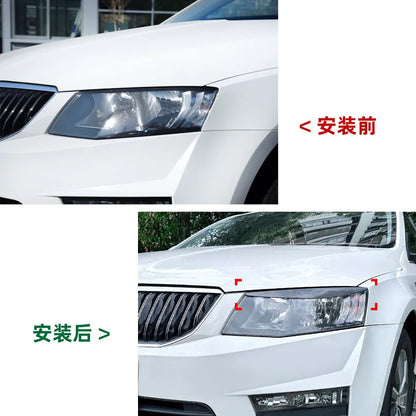 2 PCS Headlights Eyebrow Eyelids Chrome Trim Cover Stickers for Skoda Octavia MK3 Pre-LCL 2015-2017 ABS Plastic Car Accessories