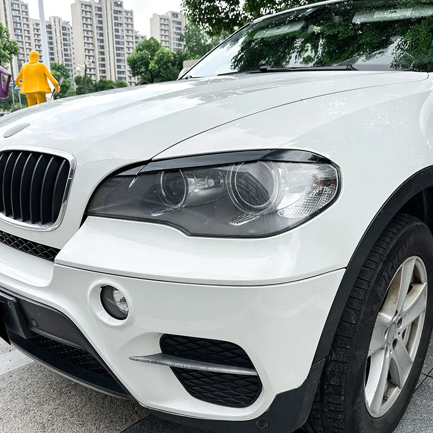 Car Styling Pair Headlights Eyelids Eyebrow ABS Trim Stickers Cover for BMW X5 E70 2008-2013 Glossy Black Decoration Accessories