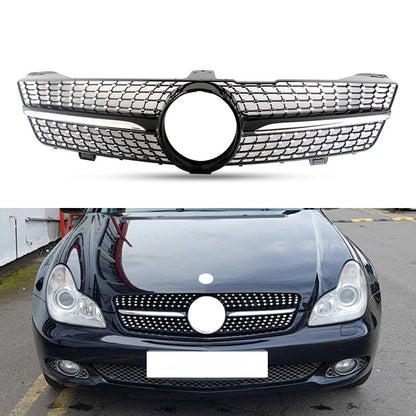 W219 Front Bumper Racing Grill GT Style for Mercedes Benz CLS Class 2005-2011 Black Silver Grilles with Emblem Car Accessories