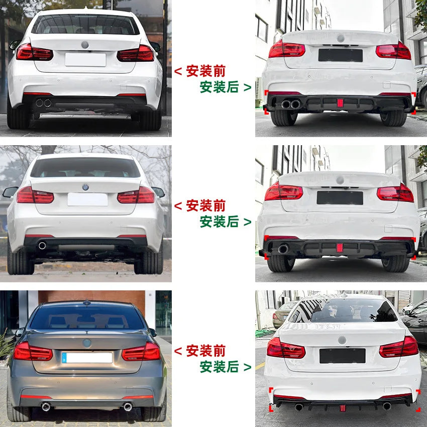 Car Rear Lip Splitter Diffuser Tail Lip for BMW 3 Series F30 MT 2013-2019 MP with Lights Rear Corner Spoiler Body Kits Styling