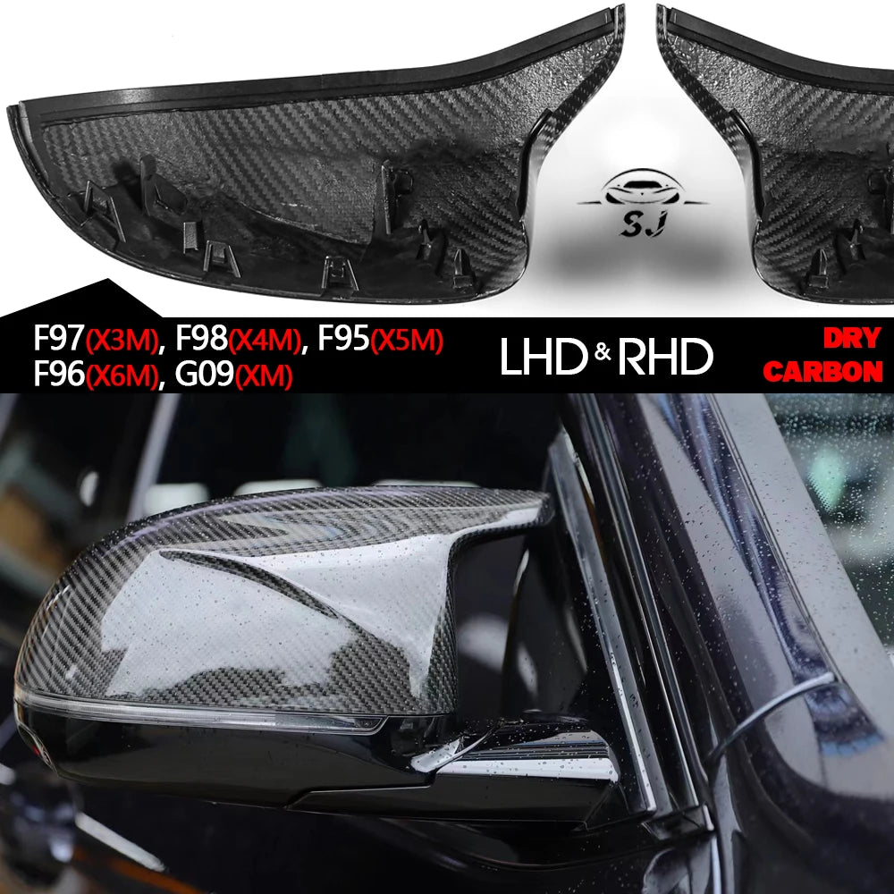 Replacement Prepreg Dry Carbon Fiber Press-molding Door Mirror Cap Covers for BMW 2019+ F95 X5M F96 X6M F97 X3M F98 X4M G09 XM