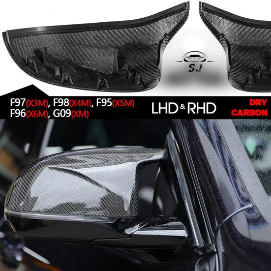 Replacement Prepreg Dry Carbon Fiber Press-molding Door Mirror Cap Covers for BMW 2019+ F95 X5M F96 X6M F97 X3M F98 X4M G09 XM