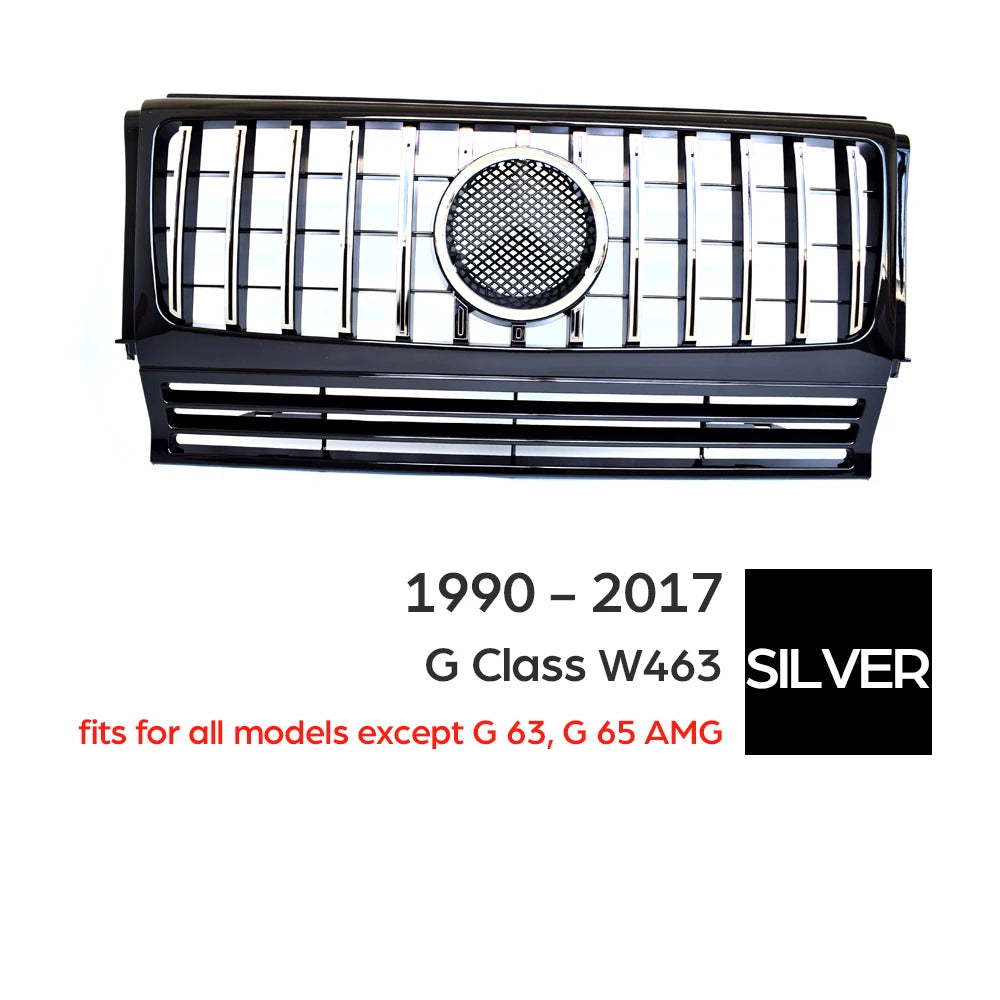 Front Bumper Centre Hood Grill Black Silver Grille for Mercedes G Class G Wagon W463 1990-2017 G350 G450 G500 Except G63 G65 AMG