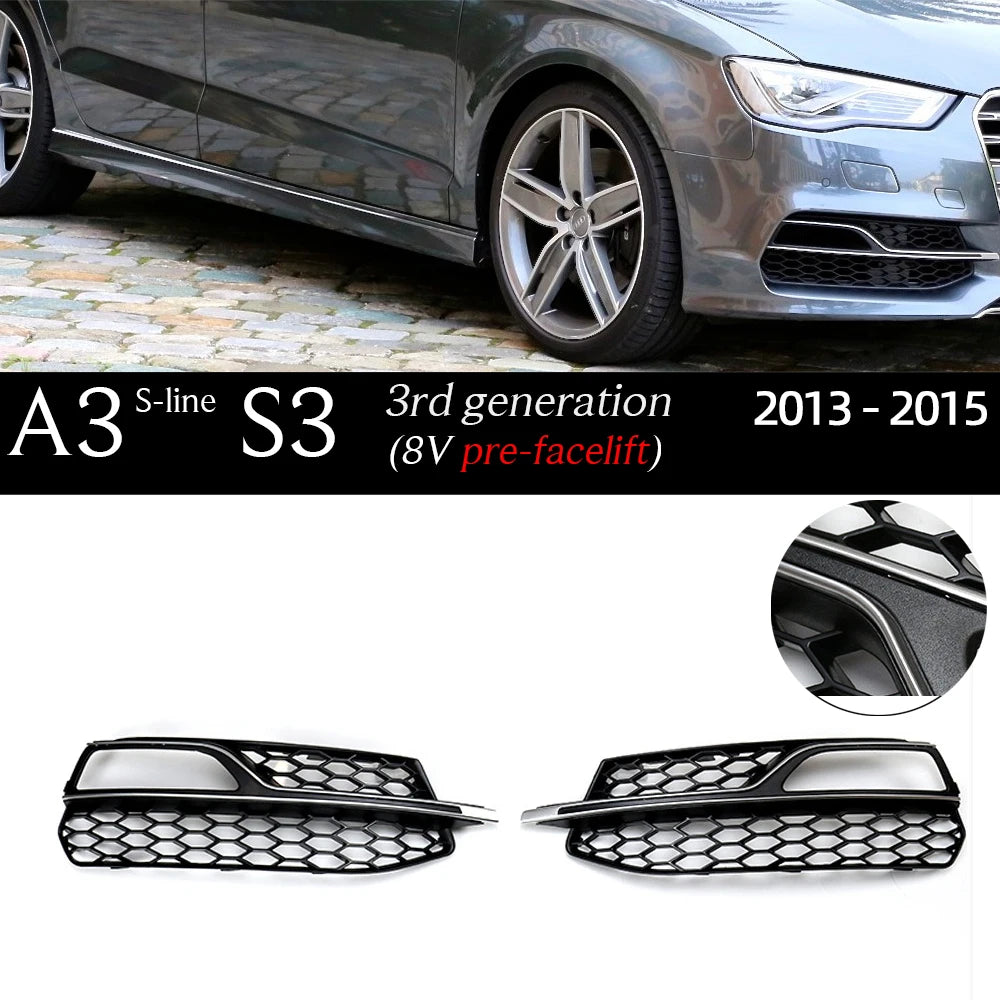 1Pair S3-look Honey-comb Style Front Bumper ABS Black Fog Light Frame Case for Audi A3 8V 2013 - 2020 April Fog Light Grille