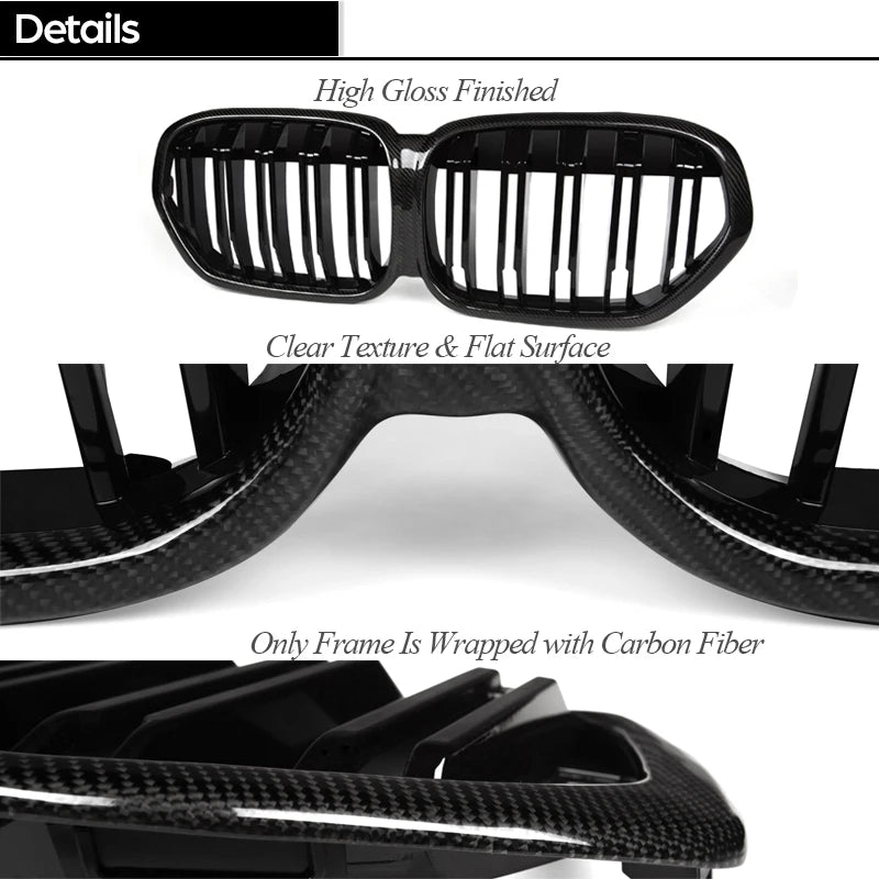 3*3 3K Carbon Fiber Front Bumper Kidney Grille for BMW X1 F48 LCI 2019 - 2022 sDrive18i sDrive20i sDrive16d sDrive18d sDrive20d