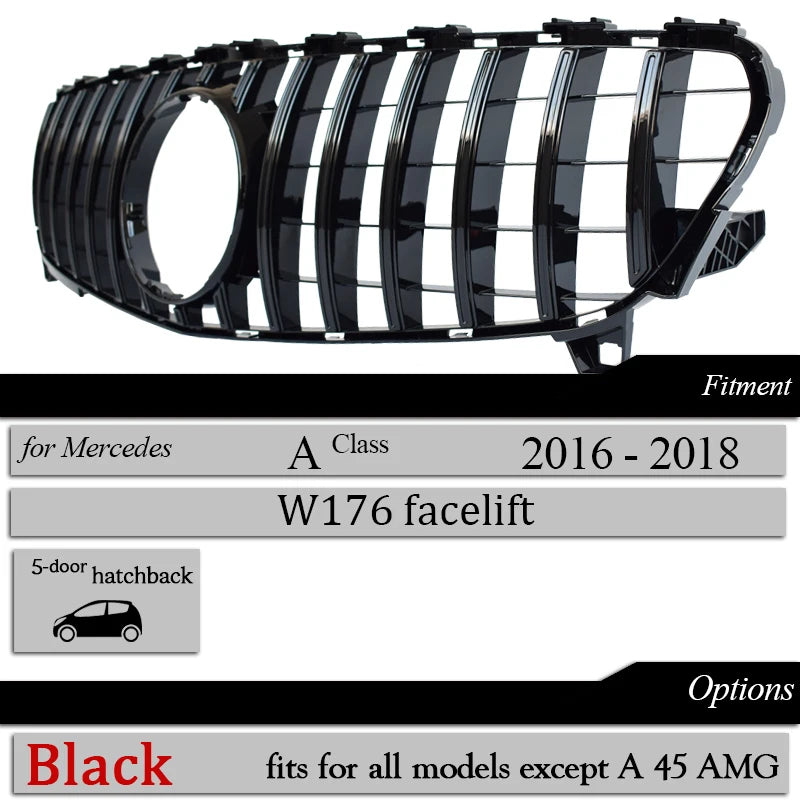 W176  Front GTR Racing Grille Facelift  for 2016-2018 Mercedes A Class Hatchback A180 A200 A220 A250  Car Grills