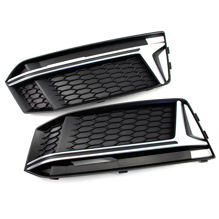 Fog Light Frame Cover Front Bumper Lamp Grille For Audi A4L B9 S4 Sport Style 2016-2018 Black Silver ABS Front Grill Car Styling