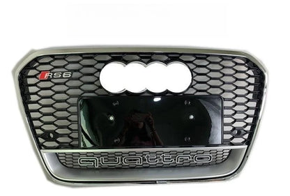 Car Front Bumper Honeycomb Mesh Grille Black Silver Grill Fit for Audi A6 A6L Upto RS6 2013-2015 RS6C7 Plastic Grilles with Logo