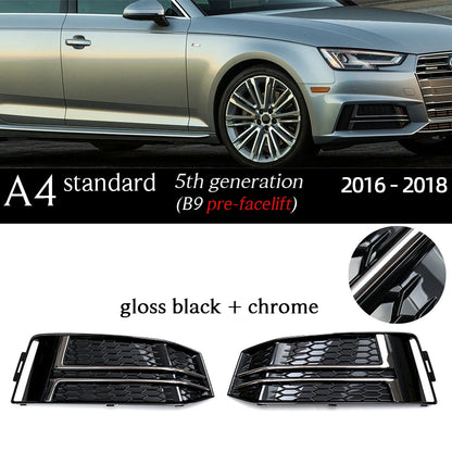 1 Pair Replacemennt Front Bumper Black Fog Light Case for Audi A4 S4 B6 8E B7 B8 8K B8.5 B9 8W B9.5 Fog Light Grille Fog Frame