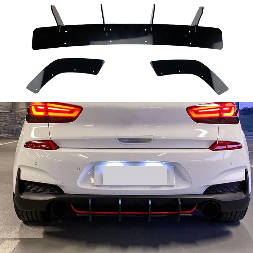 Glossy Black Canard Car Styling Rear Bumper Lip Diffuser Spoiler Splitter For Hyundai I30N MK3 Hatchback Pre-Facelift 2017-2019