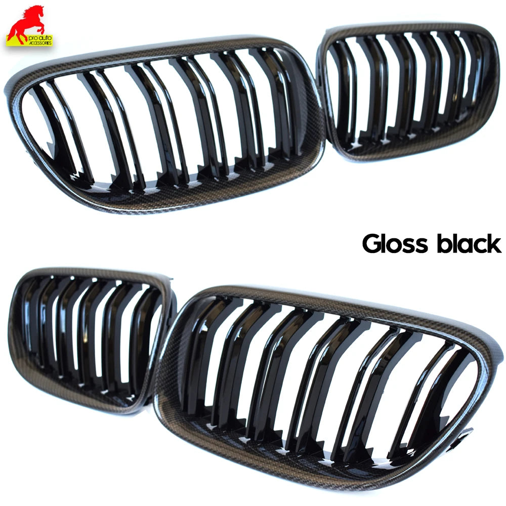 Front Kidney Bumper Grill Carbon Fiber Trimmed Grille for 2010 - 2013 BMW 3 Series 2-Door Coupe Facelift E92 LCI Convertible E93