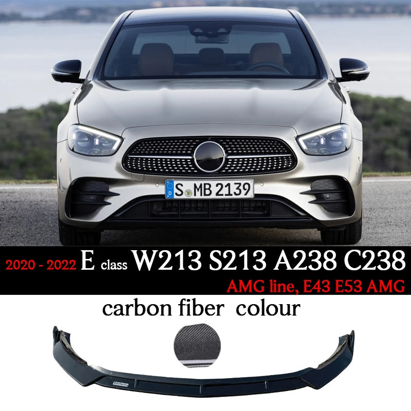 Black Front Bumper Lip Chin Spoiler PP Plastic for Mercedes E Class W213 S213 A238 C238 AMG Line 2017 - 2022 E200 E300 E350 E43