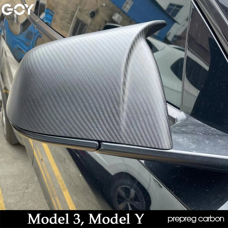 Prepreg Carbon Fiber Wing Side Door Mirror Housing Cover Caps Overlay Sticker Shell 1 Pair for Tesla Model Y Model 3