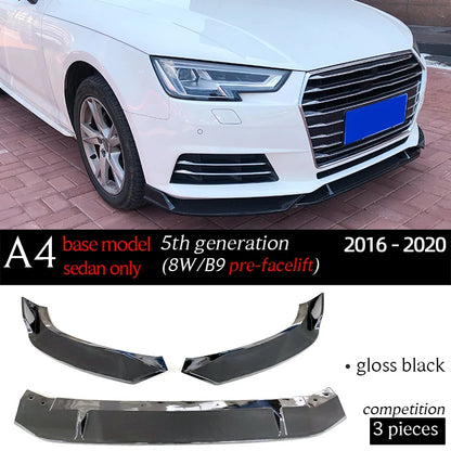 Carbon Fiber Print Gloss Black Front Bumper Lip Spoiler for Audi A4 B9 B9.5 8W 2016 - 2020 S-line Sedan (Not for 5-door/S4/RS4)