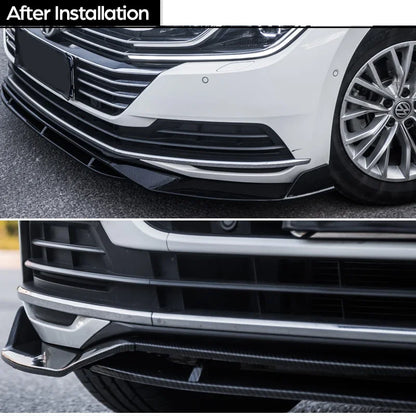 Carbon Fiber Printing Gloss Black Front Bumper Lip Spoiler 4PCS for Volkswagen VW New CC Arteon 3H7 Pre-facelifted 2017 - 2019