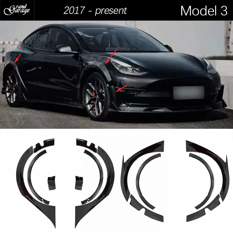 Stick-on HIgh Gloss Finished Widebody Wheel Arches Front & Rear Flared Fender Strip Trimming for Tesla Model 3 2017 - ?