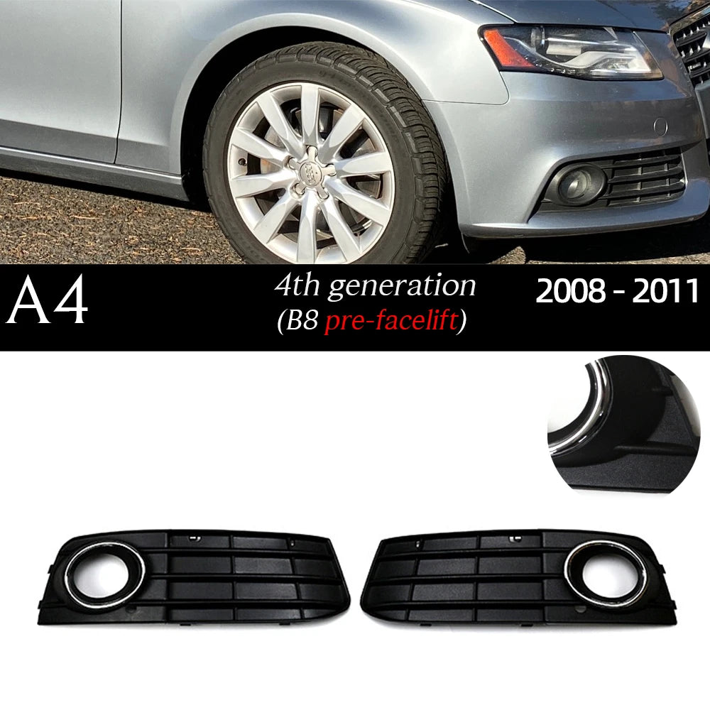 1 Pair Replacemennt Front Bumper Black Fog Light Case for Audi A4 S4 B6 8E B7 B8 8K B8.5 B9 8W B9.5 Fog Light Grille Fog Frame