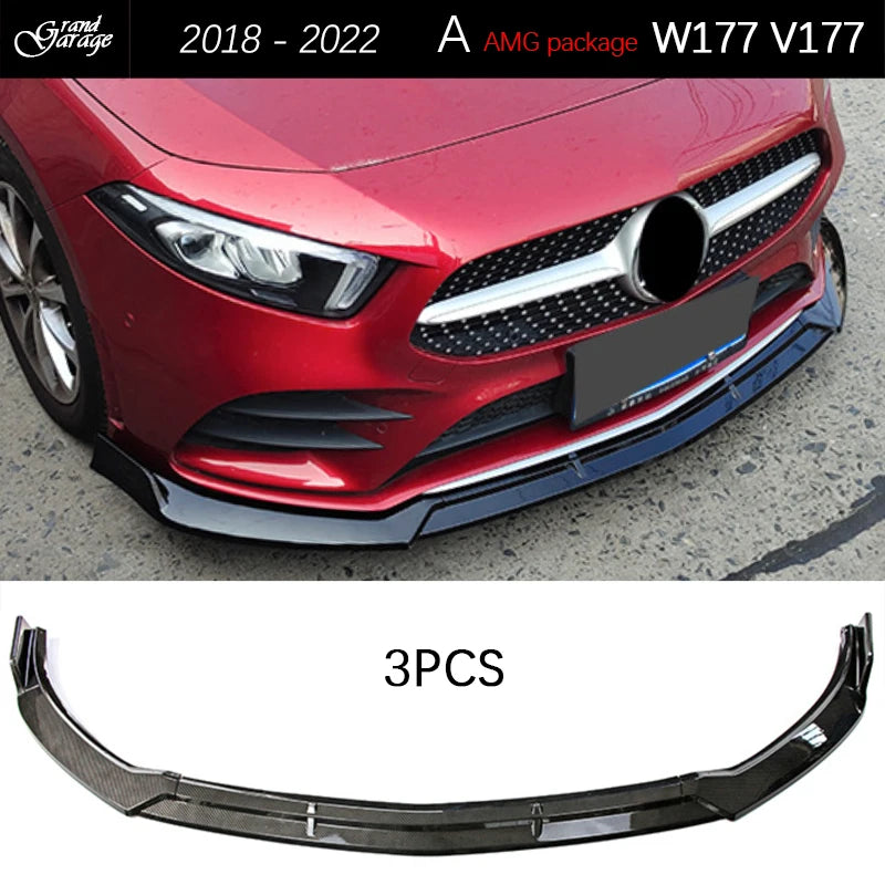 Carbon Fiber Print Front Bumper Spoiler Lip for Mercedes A Class W177 V177 AMG Package 2018 - 2022 A180 A200 A250 A35 AMG