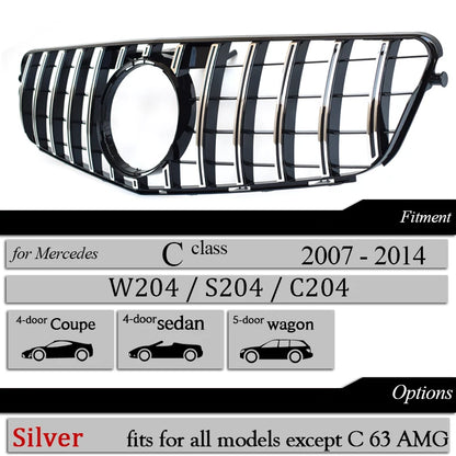 High Quality W204 GT Grille Front Bumper Grill Black Silver Panamericana for Mercedes Benz C-Class 2007-2014 Diamond with Star