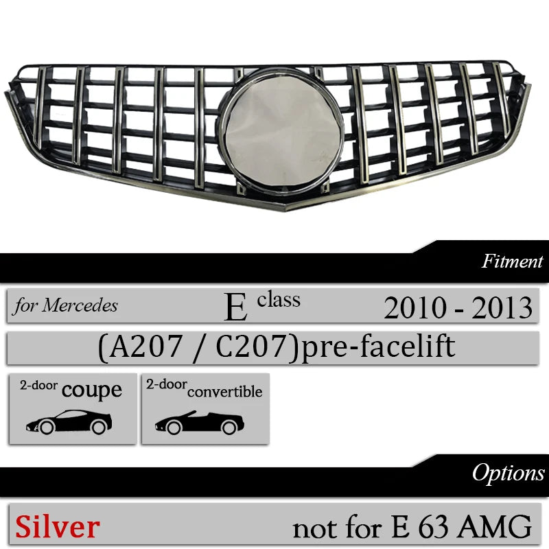 GT Grill Front Bumper Racing Grills For Mercedes E Class 2-Door Coupe C207 Cabriolet A207 2010 - 2013 E250 E300 E350 E500 Grille