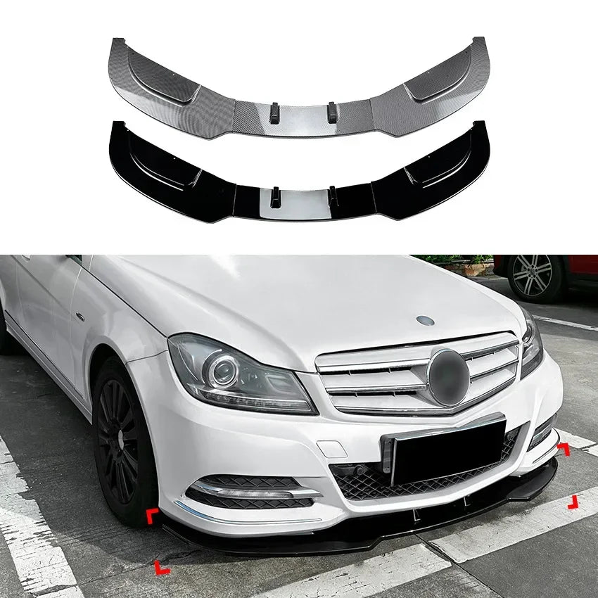 3 Pcs Front Bumper Lip Gloss Black for Mercedes Benz C Class W204 LCL 2011-2014 Normal Version Splitter Body Kit Car Accessories