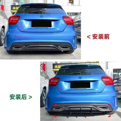 W176 Black Car Bumper Diffuser Rear Lip Spoiler 3 Fin Shark Blade for Mercedes Benz A Class 2016-2018 AMG Line Auot Styling