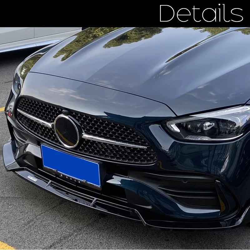 Carbon Fiber Print & Gloss Black Front Bumper Spoiler Splitter Lips 3PCS for Mercedes C Class W206 S206 AMG Package 2021 - 2023