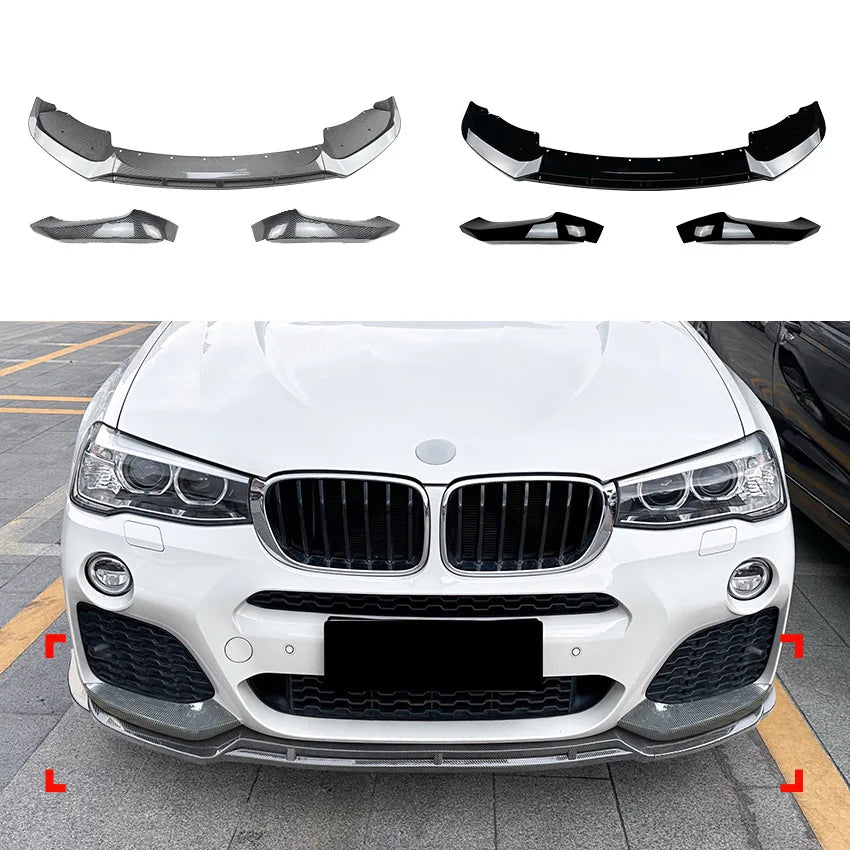 Carbon Look for BMW X3 F25 X4 F26 LCI M Sport 2014-2017 Front Bumper Lip Canards ABS Plastic Trim Cover Splitter Car Accessories