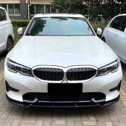 Car Front Bumper Lip Spoiler for BMW 3 Series G20 G21 320i 325i 2019 - 2022 Carbon Look & Black Diffuser Guard Body Kit Cover