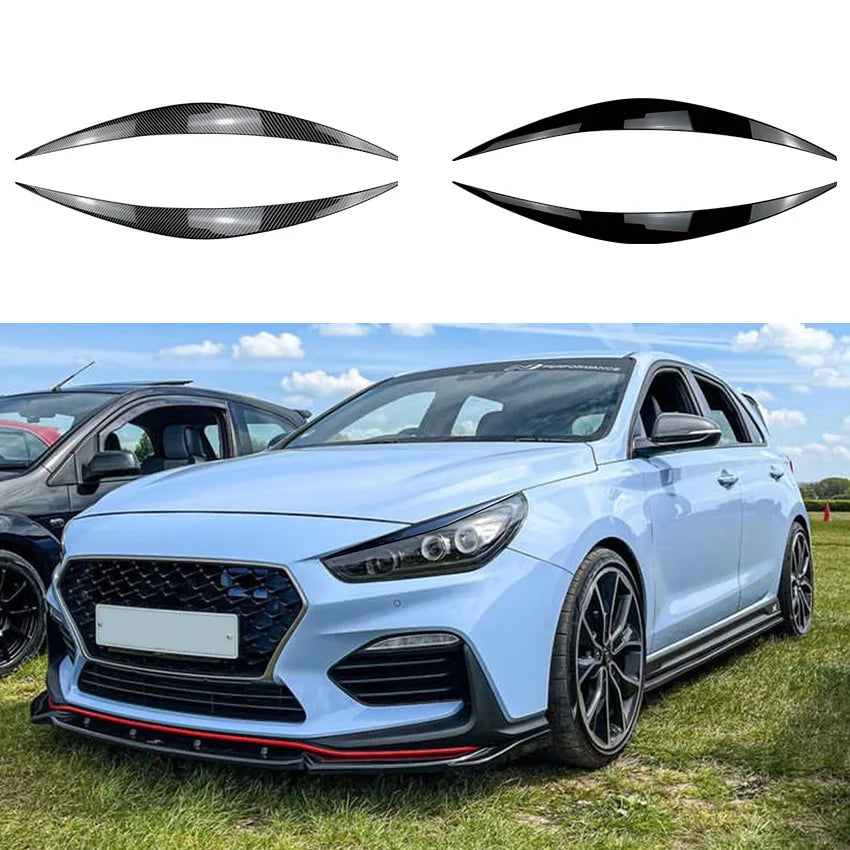 Gloss Black Headlight Eyelids Eyebrows for Hyundai I30 I30N MK3 2017-2019 ABS Carbon Fiber Lids Plastic Stickers Car Accessories