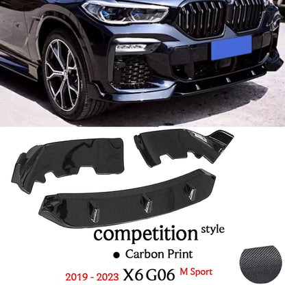 Carbon Fiber Print Gloss Black Front Bumper Lip Splitters & Rear Diffuser Spoiler for BMW X6 G06 M Sport xDrive 30d 40d 40i M50