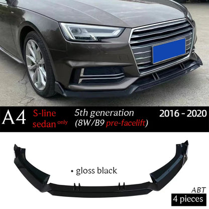 Carbon Fiber Print Gloss Black Front Bumper Lip Spoiler for Audi A4 B9 B9.5 8W 2016 - 2020 S-line Sedan (Not for 5-door/S4/RS4)