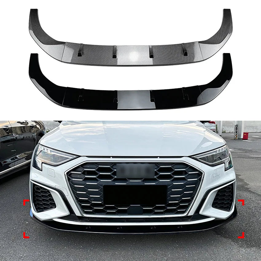 Front Bumper Spoiler Lip for Audi A3 8Y S3 2021+ Carbon Look Body Kit Guard Protective Cover ABS Car Modification Accessories