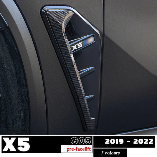 1 Pair High Gloss Glazing Black Fender Air Vent Trim Carbon Fiber Printing for Pre-fcelifted BMW X5 G05 Pre-LCI 2019 - 2022