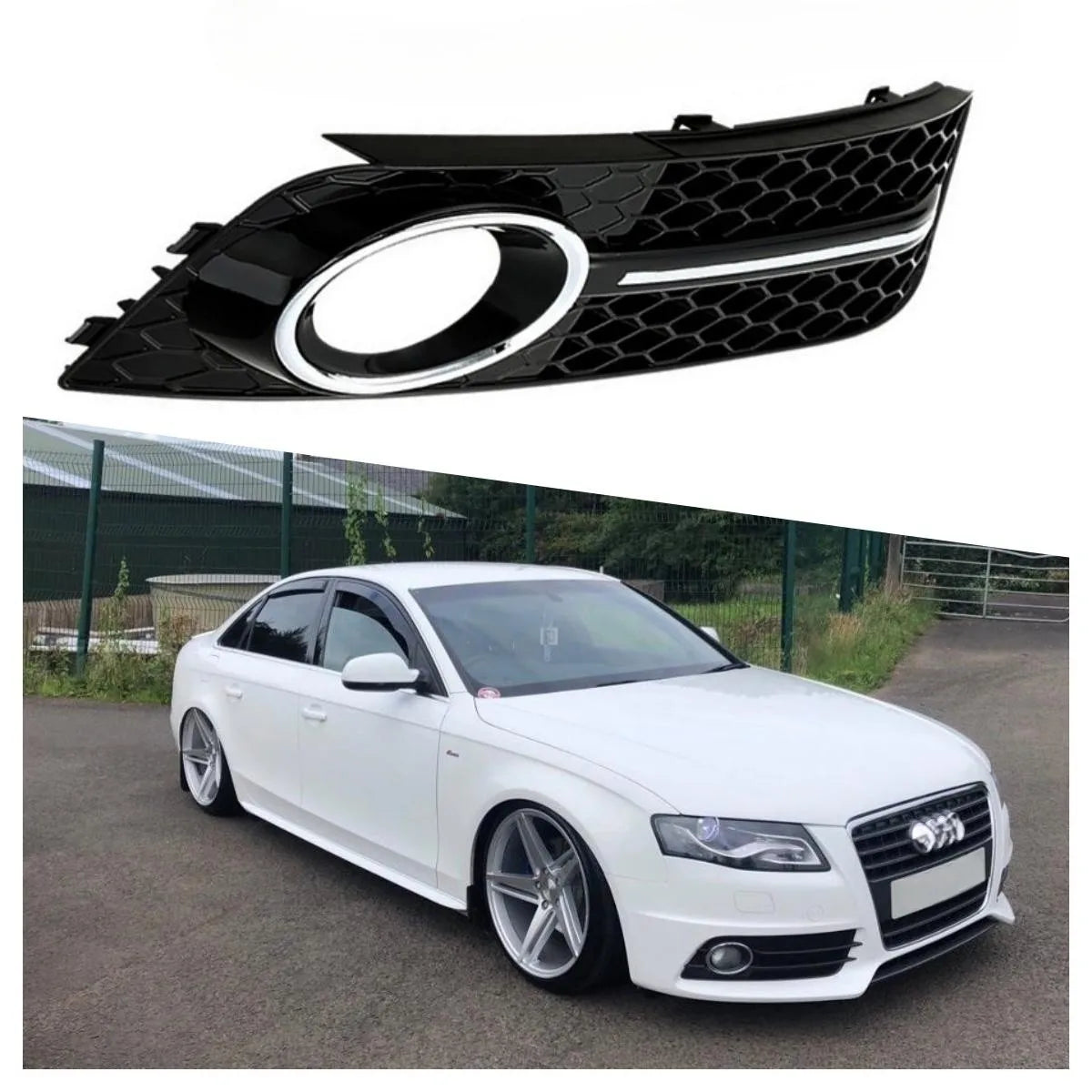 2 Pcs Honeycomb Mesh Front Fog Light Trim Frame Fog Lamp Grille Cover for Audi A4 B8 Retrofitting S4 2009-2012 Black Accessories