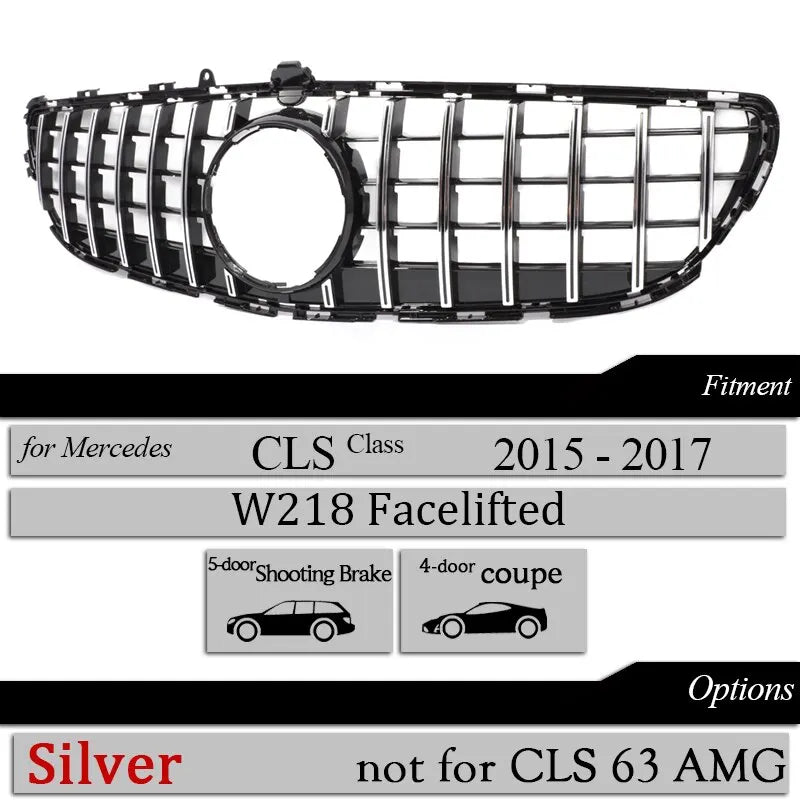 Front Bumper GT Grille suitable for Mercedes CLS Class W218 X218 2015 - 2017 CLS 400 CLS 350 CLS 500 Black Silver Racing Grill