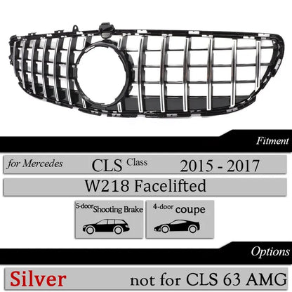 Front Bumper GT Grille suitable for Mercedes CLS Class W218 X218 2015 - 2017 CLS 400 CLS 350 CLS 500 Black Silver Racing Grill