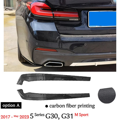 1Pair Carbon Fiber Printing Rear Bumper Splitter Canards Glazing Black Bumper Flaps for BMW 5 Series G30 M Sport 2017 - May 2023