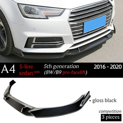 Carbon Fiber Print Gloss Black Front Bumper Lip Spoiler for Audi A4 B9 B9.5 8W 2016 - 2020 S-line Sedan (Not for 5-door/S4/RS4)