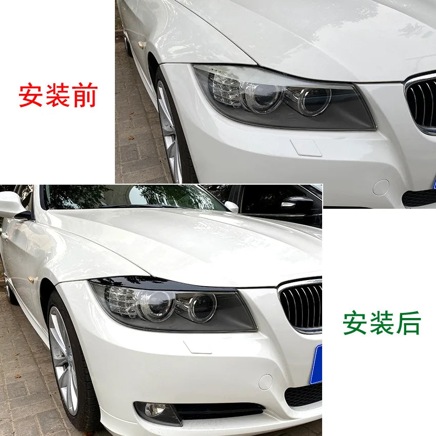 1 Pair Car Front Headlight Eyelid Eyebrow Trims Eyelash Black Stickers For BMW 3 Series E90 E91 320i 330i 2005-2012 Eyebrows