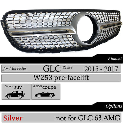 Suitable For Mercedes Benz GLC Class W253 X253 2015-2017 GT Grill Diamond Car Front Racing Center Grilles Upper Bumper Grille