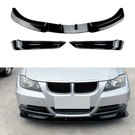 Front Bumper Lip Spoiler + Side Splitter Canard Body Kit For BMW 3 Series E90 E91 Pre-Facelift 320i 325i 2005-2008 Carbon Fiber