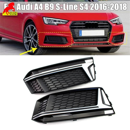 Fog Light Frame Cover Front Bumper Lamp Grille For Audi A4L B9 S4 Sport Style 2016-2018 Black Silver ABS Front Grill Car Styling