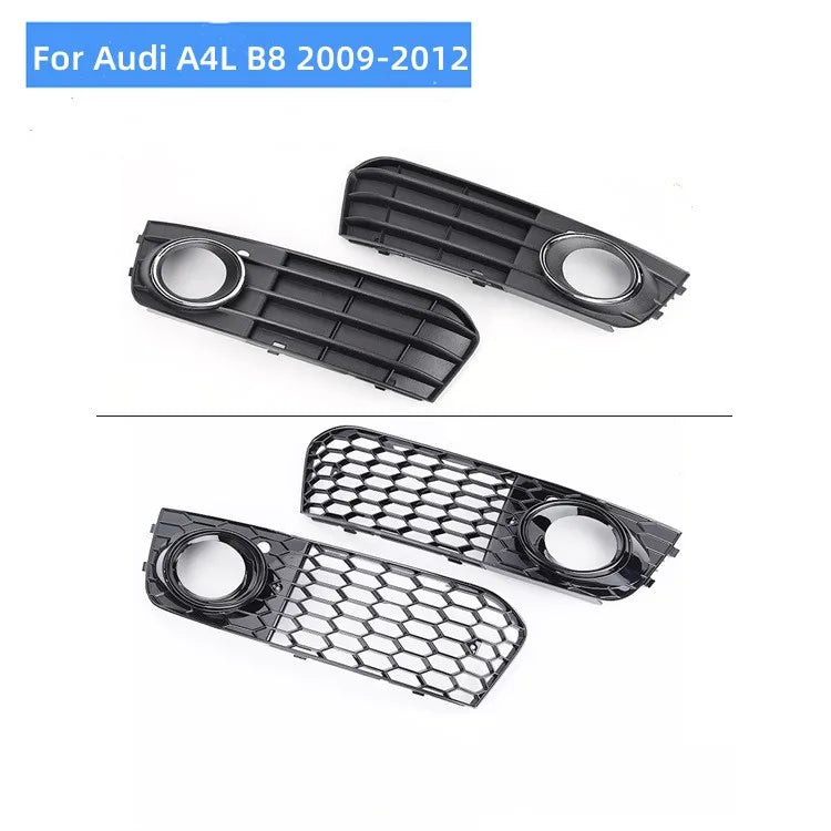 Fog Light Frame Cover for Audi A4 B8 2009-2012 Glossy Black Front Bumper Lamp Grille Honeycomb Mesh Chrome Trim Car Accessories