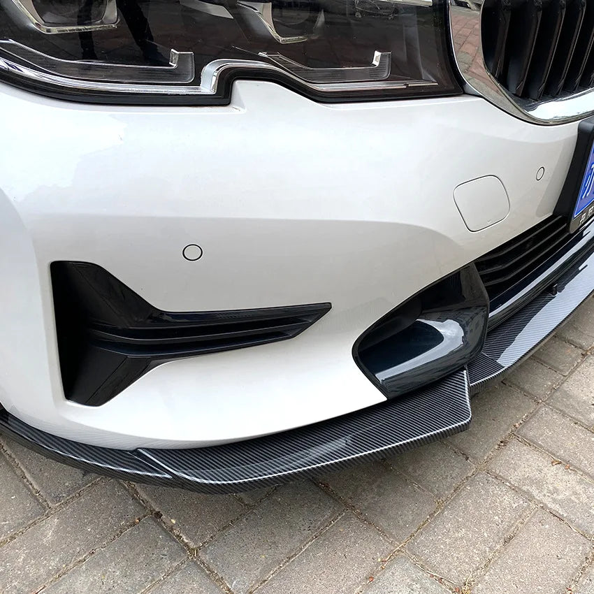 Car Front Bumper Lip Spoiler for BMW 3 Series G20 G21 320i 325i 2019 - 2022 Carbon Look & Black Diffuser Guard Body Kit Cover