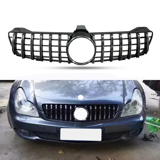 W219 Front Bumper Racing Grill GT Style for Mercedes Benz CLS Class 2005-2011 Black Silver Grilles with Emblem Car Accessories